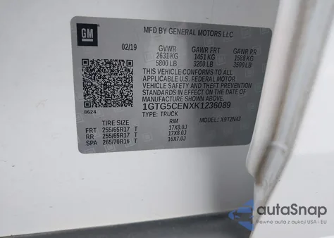 2019 GMC Canyon Sle z USA, uszkodzony, nr VIN 1GTG5CENXK1236089